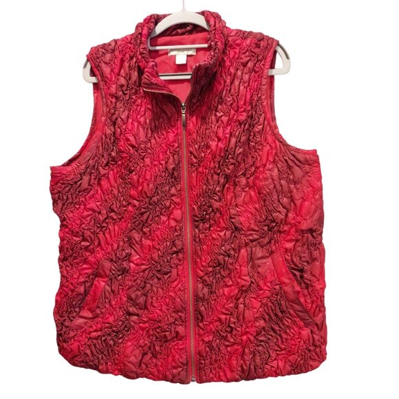 Christopher & Banks Womens L Vest Red Maroon ruched textured Colorful Bold warm - Picture 1 of 14
